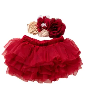 Super morbido 3 pz/set compleanno neonate Chiffon primo abito Tutu Bloomers con fiore Vintage cerchietto e calzini