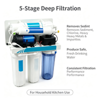 Système de filtration d'eau RO sous évier, purificateur à osmose inverse 5 étapes avec pompe et réservoir, garantie 1 an, usage domestique et cuisine