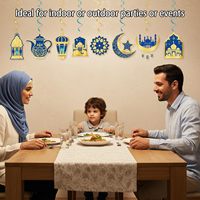 Ensemble de décorations suspendues pour l'intérieur pour le Ramadan Eid Mubarak avec 16 spirales bleues et dorées pour décorations de fête