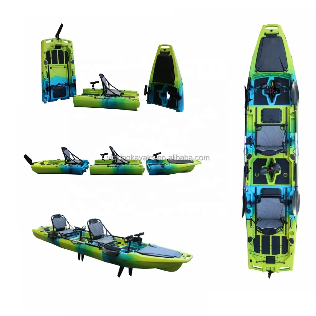 Kayak modular de plástico duro para pesca con pedal doble para 2 personas de 14 pies con sistema de accionamiento de pedal para aguas oceánicas