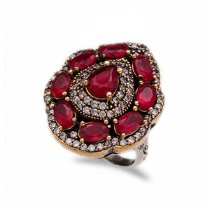 Pear Oval Shape Garnet <b>CZ</b> Ottoman Ethnic Design Wholesale Handcrafted Authentic Silver <b>Ring</b> 925 Sterling Fine Jewellery - Product Image 2
