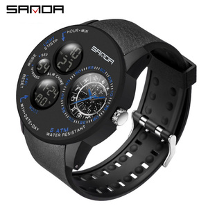 SANDA 6036 นาฬิกาอิเล็กทรอนิกส์หน้าปัดขนาดใหญ่แบบดิจิตอลสร้างสรรค์ นาฬิกาข้อมือกีฬากันน้ำแบบมัลติฟังก์ชั่นเรืองแสง - Product Image 1