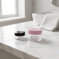 Pot rond transparent en PET pour crème de soin avec couvercle rose, mini-récipient cosmétique vide rechargeable pour échantillons de masques et lotions