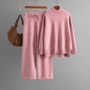 Новый зимний женский вязаный комплект из 2 предметов: теплый, стильный свитер с полувысоким воротником и длинными рукавами, свободного кроя - Product Image 4