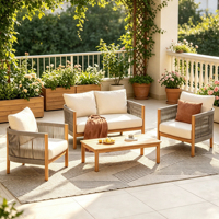 Ensemble de meubles de jardin en teck, canapé extérieur imperméable, protection solaire, anti-corrosion, anti-rouille, table à thé, combinaison de meubles de jardin