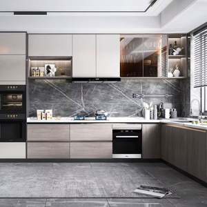 MDF Modern Style <b>Kitchen</b> <b>Cabinets</b> Beige High Gloss Lacquer L Shape Modular for <b>Small</b> Sink Backsplash Faucet Drawer Slide - Product Image 1