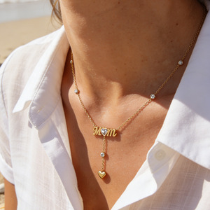 Collar con Colgante de Corazón para Mamá, Chapado en Oro de 18k, Cadena en Y, para Uso Diario, Regalo - Product Image 1