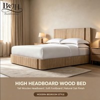 Lit King/Queen silencieux en chêne massif avec tête de lit en chêne blanc brossé, idéal pour villa, gîte, hôtel, salon