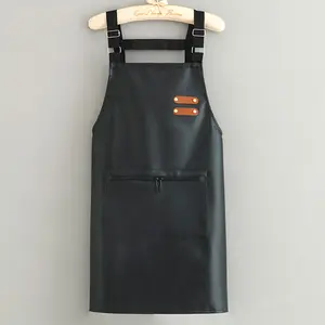 Avental de couro PU ajustável de bolso grande, avental leve à prova de graxa para chef, avental para homens e mulheres