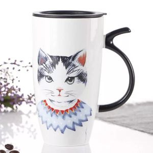 Tasse à café avec couvercle, en céramique, motif chat mignon, de grande capacité 600ml, tasse pour animaux, gobelet créatif, pour le thé, le lait, les cadeaux, nouveauté - Product Image 3