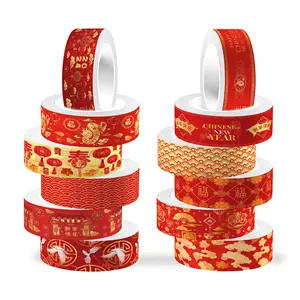 ZH027 Ano Novo Chinês mascarando Fita Adesivos Ano de Papel do Dragão Hot Stamping Tape para Decoração de Festa de Ano Novo