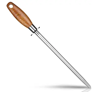 Afiador de facas de aço inoxidável para uso doméstico, afiador de facas de cozinha com cabo de madeira colorido para abate de hotel, diamante
