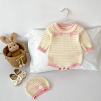 Conjunto de regalo para bebé niña: Pelele de punto calado con lazo y gorro, con logo personalizado, para recién nacida, ideal para el regreso a casa.