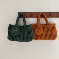 Sac à main en fil crocheté fait main, style coréen, couleur unie, mignon, pour tenue d'automne-hiver, motif dessin animé, en polyester