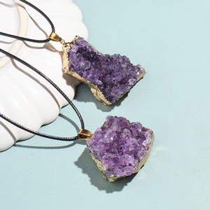 Pendentif en cristal de pierre naturelle grappe de cristal pierre Druzy géodes d'améthyste couvertes de <span class=keywords><strong>collier</strong></span> plaqué or - Product Image 3