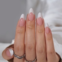 Kits de faux ongles à presser en gel souple, longs, forme amande, French manucure, avec colle, motif en relief, pour marque privée, vente en gros