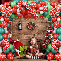 Kit d'arche Candyland, ballons en latex et en feuille rouge et vert avec cannes en sucre et menthe poivrée pour guirlande de Noël, décorations de fête