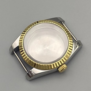 Boîtier de montre en acier inoxydable à deux tons avec lunette cannelée de 39 mm, verre saphir, fond ouvert, fond solide pour mouvement NH35 NH36 - Product Image 6