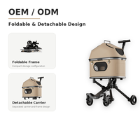 Poussette de voyage pour animaux de compagnie, design pliable haut de gamme avec cabine amovible et rangement compact plié, vente en gros OEM