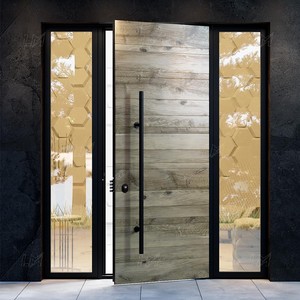 Diseño moderno, <span class=keywords><strong>barniz</strong></span> transparente manchado de <span class=keywords><strong>nogal</strong></span>, puerta pivotante de madera maciza precolgada, apariencia delicada, entrada para apartamento, Villa de Canadá - Product Image 1