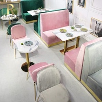 Meuble de restaurant en velours rose de luxe, ensemble de table et chaises, 10 pièces