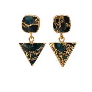 Pendientes de piedras preciosas de jade de doble Mohave Pendientes de piedras preciosas de turquesa de cobre de Mojave Cojín y pendientes colgantes de forma de trillón - Product Image 4