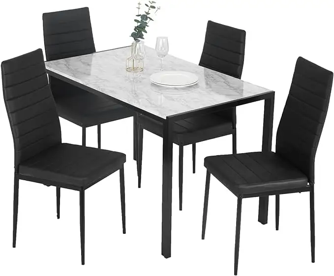 FDW 식탁 세트 유리 식당 작은 공간을위한 주방 테이블과 의자 4 테이블 가정용 가구