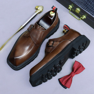 Zapatos formales de cuero para hombre, estilo coreano, con suela gruesa y elevada, de talla grande, con hebillas decorativas, para uso empresarial. - Product Image 5