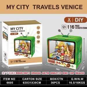 Modèle de construction en blocs de bois <span class=keywords><strong>à</strong></span> assembler magiquement, serre-livres miniature fait main, <span class=keywords><strong>maison</strong></span> miniature, puzzle manuel, cadeau, emballage en <span class=keywords><strong>boîte</strong></span> colorée - Product Image 6