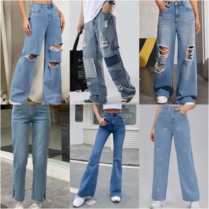 高品质女式牛仔裤大量批发低价库存服装 - Product Image 2