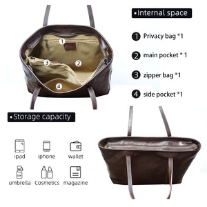 2026 New Luxury Design Genuine Leather Tote Bag Women Vintage Vegetable Tanned Large Capacity Fashion <strong>Handbag</strong> - Product Image 2