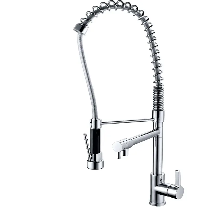 Multi-Function 360 Swivel Spout kitchen sink Long Neck Tap Brass Pull Out Spring Kitchen Faucet With 2 Head Spray