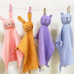 <span class=keywords><strong>Doudou</strong></span> en mousseline 100 % coton pour bébé, en forme de lapin, mouchoir réconfortant, compagnon de sommeil, jouet en peluche, couverture de sécurité pour bébé - Product Image 4