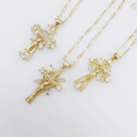 JML Vente à Chaud Collier Croix en Laiton Plaqué Or 14K Bijoux Chrétiens Religieux à la Mode avec Pendentif en Zircon pour Femmes Enfants