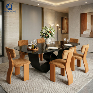 Tavolo da Pranzo Moderno con Piano in <span class=keywords><strong>Vetro</strong></span> Temperato Effetto Onda Nera e Gambe a Farfalla in Acciaio al Carbonio per Arredamento Sala da Pranzo - Product Image 5