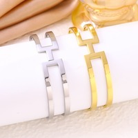 Bracelet manchette en acier inoxydable en forme de H, design de luxe, or et argent, bijoux d'anniversaire pour femme