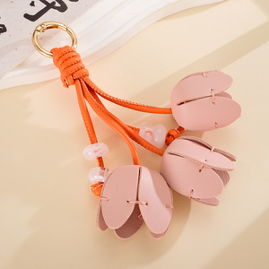 Porte-clés en cuir PU fait main en forme de tulipe, breloque pour sac, perles florales pour femmes, porte-monnaie, étui pour téléphone portable, pendentif pour clé de <span class=keywords><strong>voiture</strong></span>, accessoires - Product Image 6