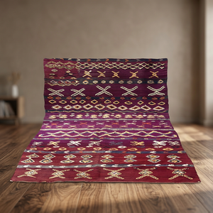Alfombra Kilim Marroquí Geométrica Hecha a Mano con Nudos, de Lana de Pelo Corto, Color Sólido, con Base de Yute, Grosor Medio, para Sala de Estar - Product Image 1