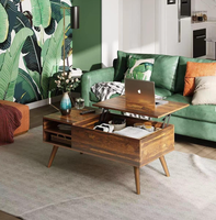 Table basse relevable rustique moderne avec rangement et étagères ouvertes, meuble de salon en bois, vente en gros pour appartement et hôtel