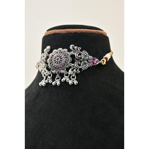Flower Oxidised Chik Set Tibetan <b>Silver</b> <b>Choker</b> Necklace Zarkin for Women Wedding Jewelry Vintage Style Manish Jewellers MJCS008 - Product Image 4