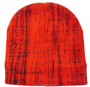 Mùa Đông Dành Cho Người Lớn In Sọc Ngoài Trời Thể Thao Săn Bắn Mũ Ấm In Beanie Lông Cừu Bên Trong Màu Cam Dệt Kim Beanie - Product Image 2