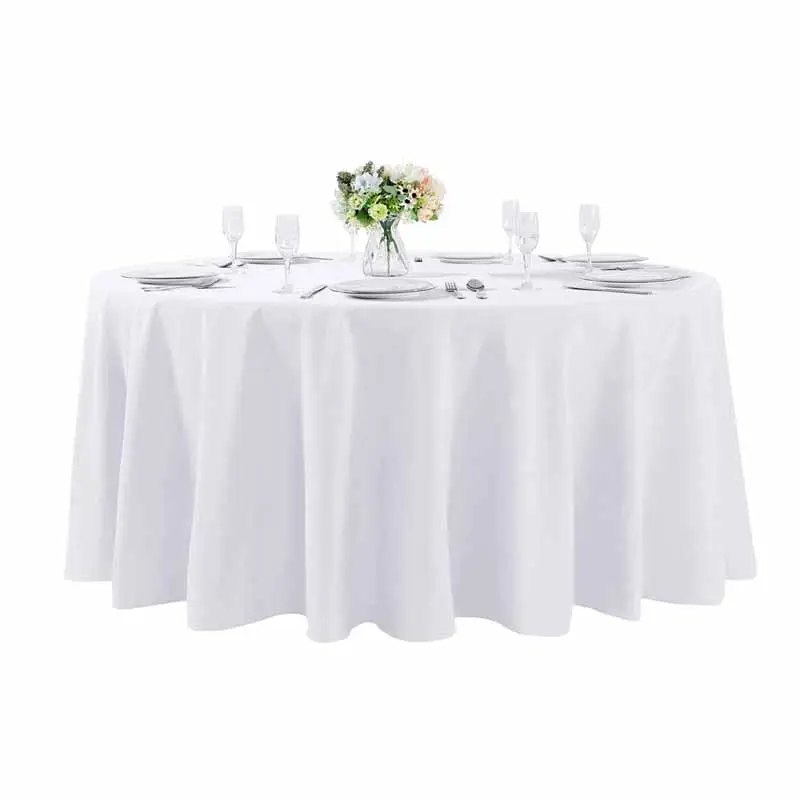 90 Inch White Customized Round Tablecloth Washable Polyester Table Cloth Decorative Table Cover for Wedding Party Dining Banquet
