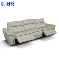 MANWAH CHEERS Zero Wall Graues Echtleder Elektrisches 3-Sitzer Wohnzimmer Dual-Motion Relaxsofa-Set