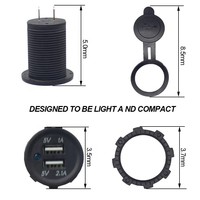 Anneau lumineux LED étanche pour camion et vélo, chargeur de voiture USB double port 3.1A pour téléphone portable
