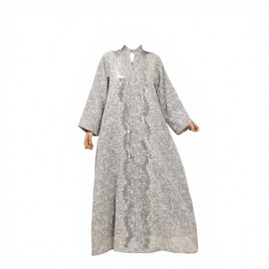 Abaya Festiva para Eid, Modesta, Islámica, de Poliéster Transpirable, con Bordado Floral, Mangas Transparentes, Talla Única, para Reuniones de Verano y Otoño - Product Image 4