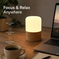 Diffuseur d'huiles essentielles en bois carré 2-en-1 avec veilleuse, chauffage 45 min, 3 niveaux de luminosité, rechargeable sans fil
