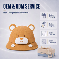 Sombrero de Pescador de Pana para Bebés con Logotipo Personalizado, Diseño 3D de Cara de Oso, Etiqueta Privada OEM, para Niños, Tiendas Boutique