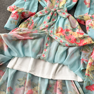 Abito Mini Stile Corte Francese LE1937, Primaverile da <span class=keywords><strong>Donna</strong></span> con Cintura, Stampa Floreale, Snellente, per Vacanze, Fluido, Tessuto Naturale, Abito da Sera - Product Image 4