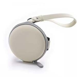 Étui à lunettes rond beige avec fermeture éclair, diamètre 10 cm, sac de rangement portable en cuir EVA pour lunettes, collection Printemps 2025 - Product Image 4