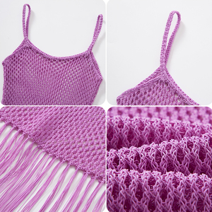 Vestidos de verano sexys sin espalda para mujer, de malla tejida, ajustados, con borlas, cintura natural, largos hasta el suelo, para la playa - Product Image 4